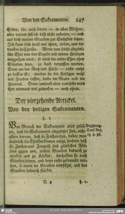 Der vierzehende Artickel. Von den heiligen Sakramenten