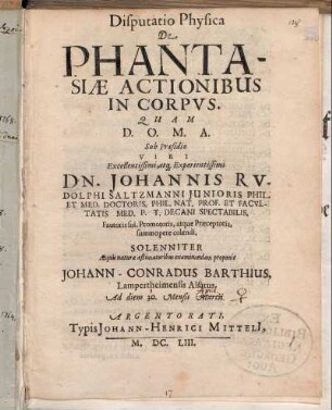 Disputatio Physica De Phantasiae Actionibus In Corpus