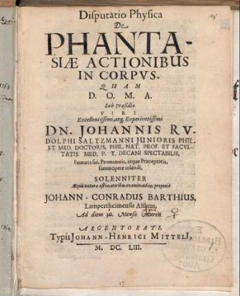 Disputatio Physica De Phantasiae Actionibus In Corpus