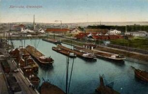 Postkartenalbum mit Motiven von Karlsruhe. "Karlsruhe. Rheinhafen"
