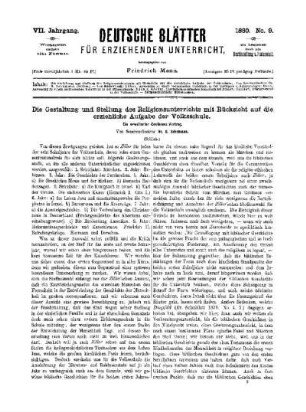 Die Gestaltung und Stellung des Religionsunterrichts mit Rücksicht auf die erziehliche Aufgabe der Volksschule : (Schluss)