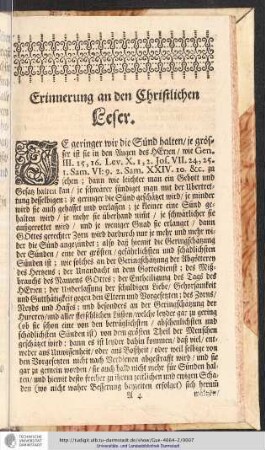 Erinnerung an den christlichen Leser