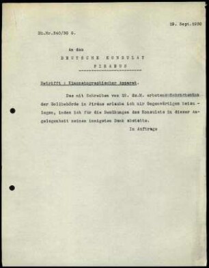 DAI Athen an Deutsches Konsulat Piräus