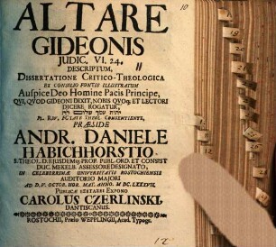 Altare Gideonis Iudic. VI, 24. descriptum : dissertatione critico-theologica ex consilio fontis illustratum