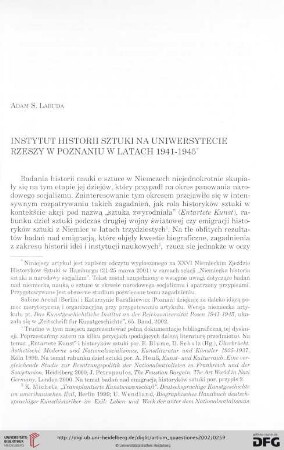 13: Instytut Historii Sztuki na Uniwersytecie Rzeszy w Poznaniu w latach 1941 - 1945