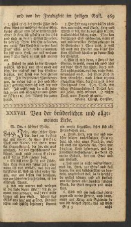XXXVIII. Von der brüderlichen und allgemeinen Liebe.