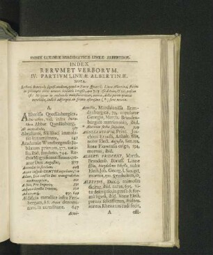 Index rervmet verborvm, IV. partivm lineae Abertinae.