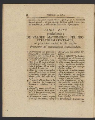 Prior Pars praelectionis: De Valore Matrimonii, Per Procuratorem Contracti