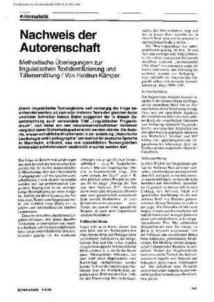 Nachweis der Autorenschaft. Methodische Überlegungen zur linguistischen Textidentifizierung und Täterermittlung