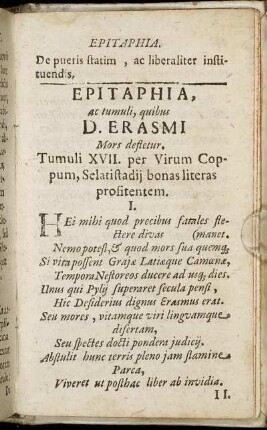 Epitaphia, ac tumuli, quibus D. Erasmi Mors defletur.