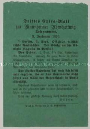 Drittes Extra-Blatt zur Mannheimer Abendzeitung / Telegramme. 3. September 1870.