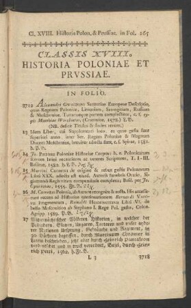 Classis XVIII. Historia Poloniae Et Prussiae