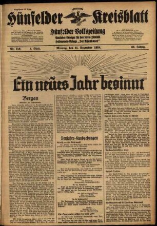 Erste Ausgabe vom Montag, den 31. Dezember 1934.