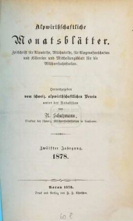 Alpwirtschaftliche Monatsblätter : Zeitschrift für Alpwirtschaft und Viehzucht. 12. 1878