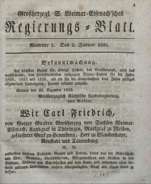 Nr. 1 : 2. Januar 1836