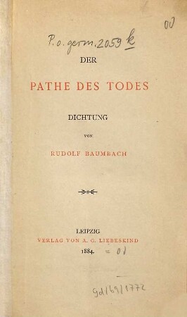 Der Pathe des Todes : Dichtung