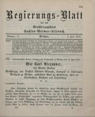 75. Landesherrliches Patent, betreffend das Sophienstift in Weimar
