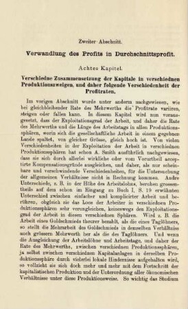 Zweiter Abschnitt. Verwandlung des Profits in Durchschnittsprofit.