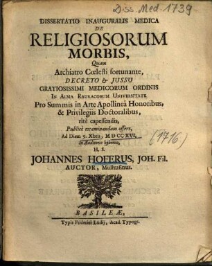 Dissertatio Inauguralis Medica De Religiosorum Morbis