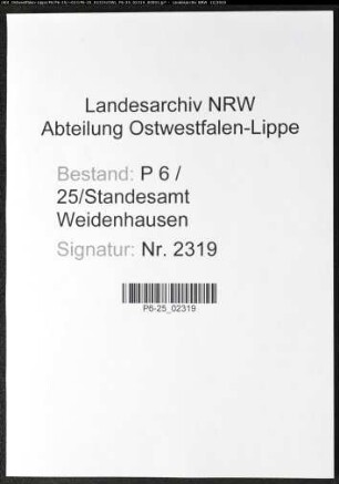 Sterberegister Standesamt Weidenhausen