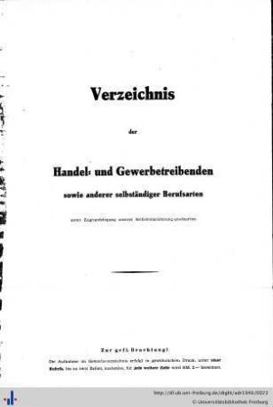 Verzeichnis der Handel- und Gewerbetreibenden.
