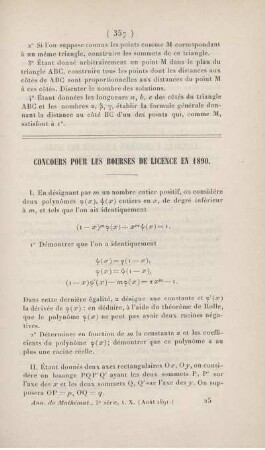 Concours pour les bourses de licence en 1890.