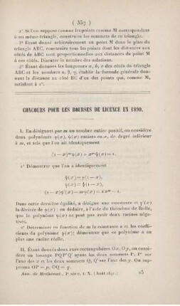 Concours pour les bourses de licence en 1890.