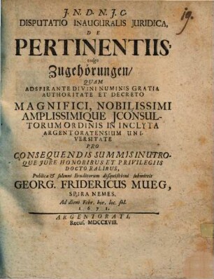 Disp. inaug. iur. de pertinentiis, vulgo Zugehörungen