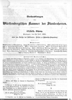129. Sitzung, Stuttgart, 24.7.1855
