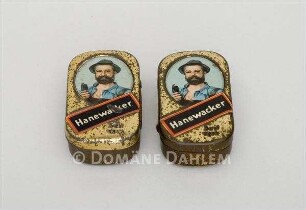 Zwei Kautabak-Dosen "Hanewacker"