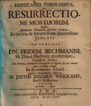 Disp. theol. de resurrectione mortuorum