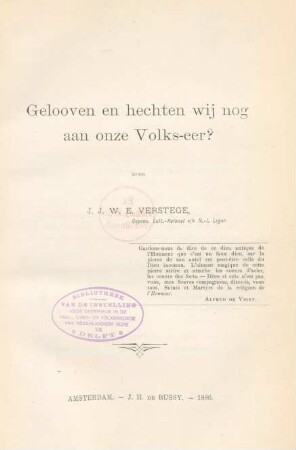 Gelooven en hechten wij nog aan onze volks-eer?