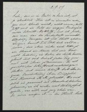 Brief von Raoul Hausmann an Elfriede Hausmann. [Jershöft]