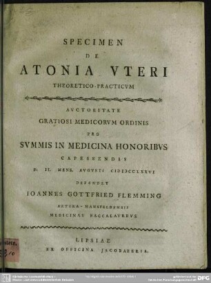 Specimen De Atonia Uteri Theoretico-Practicum