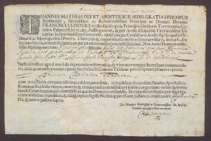 Zeugnis über dioe erste Tonsur des Lothar Karl Franz Joseph Schenk von Schmidtburg.