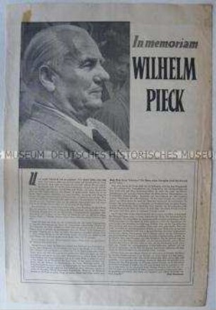 Sonderdruck der "Wochenpost" zum Andenken an Wilhelm Pieck