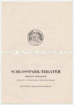 Programm zur Aufführung des Stückes "Ornifle" von Jean Anouilh im Schloßpark-Theater Berlin-Steglitz