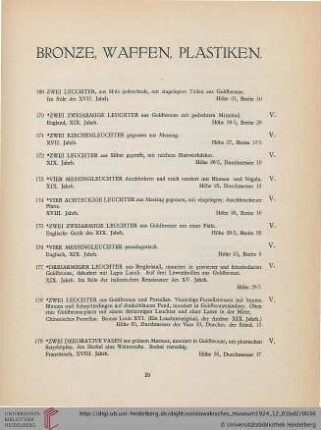 Bronze, Waffen, Plastiken (Nr. 169-194)