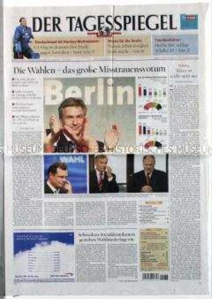 Berliner Tageszeitung "Der Tagesspiegel" zur Wahl des Berliner Abgeordnetenhauses und zur Landtagswahl in Mecklenburg-Vorpommern