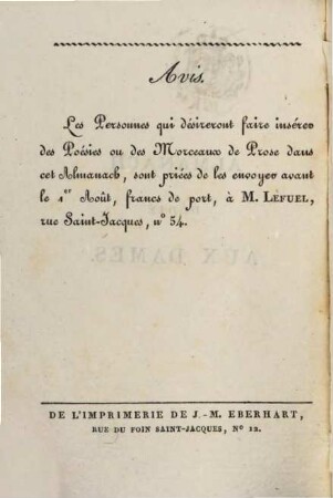 Almanach dedié aux Dames pour l'An..., 1817