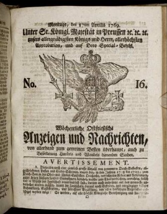 No. 16. Montags, den 17ten Aprilis 1769.