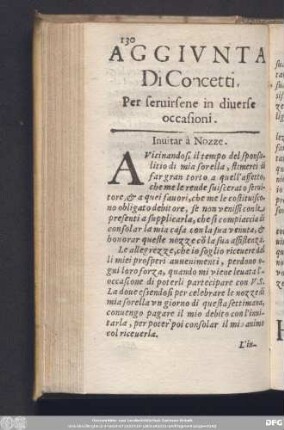 Aggiunta Di Concetti, Per seruirsene in diuerse occasioni.