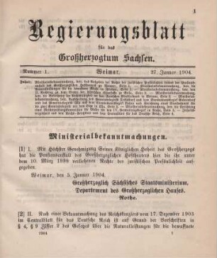 1. Ministerialbekanntmachung, betreffend das Aufgeben der Rechte der juristischen Persönlichkeit seitens der Pensionsanstalt des Großherzoglichen Hoftheaters zu Weimar