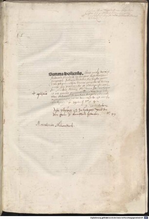 Summa super titulis Decretalium : Liber 1-5. Mit Widmungsbrief an Maffaeus Girardus, Venedig 1480, von Petrus Albignanus