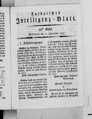 39tes Stück, Ausgabe vom 25. September 1805
