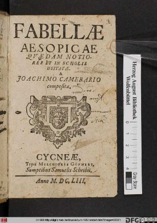 Fabellae Aesopicae Quaedam Notiores Et In Scholis Usitatae