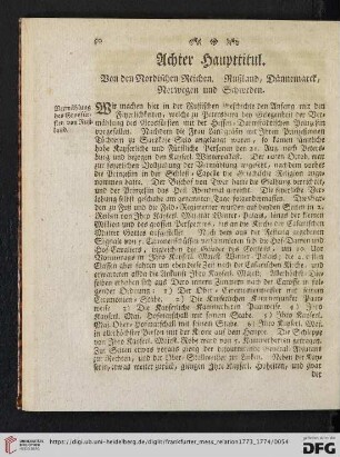 Achter Haupttitul. Von den Nordischen Reichen. Rußland, Dännemarck, Norwegen und Schweden