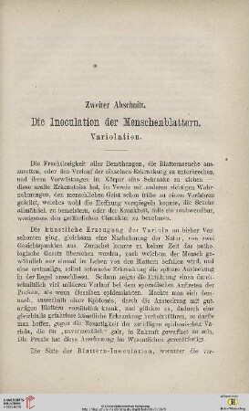 Die Inoculation der Menschenblattern. Variolation.