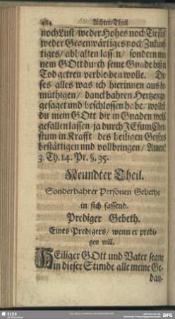 Neundter Theil. Sonderbahrer Personen Gebethe