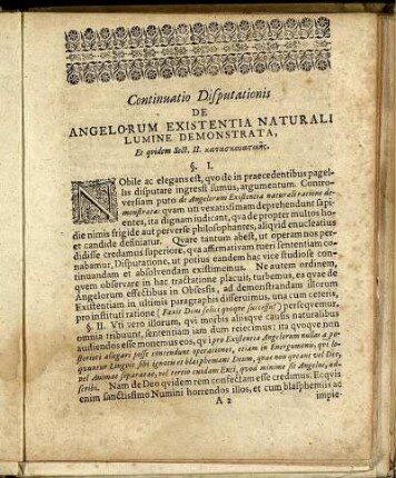 Continuatio Disputationis De Angelorum Existentia Naturali Lumine Demonstrata, Et quidem Sect. II.